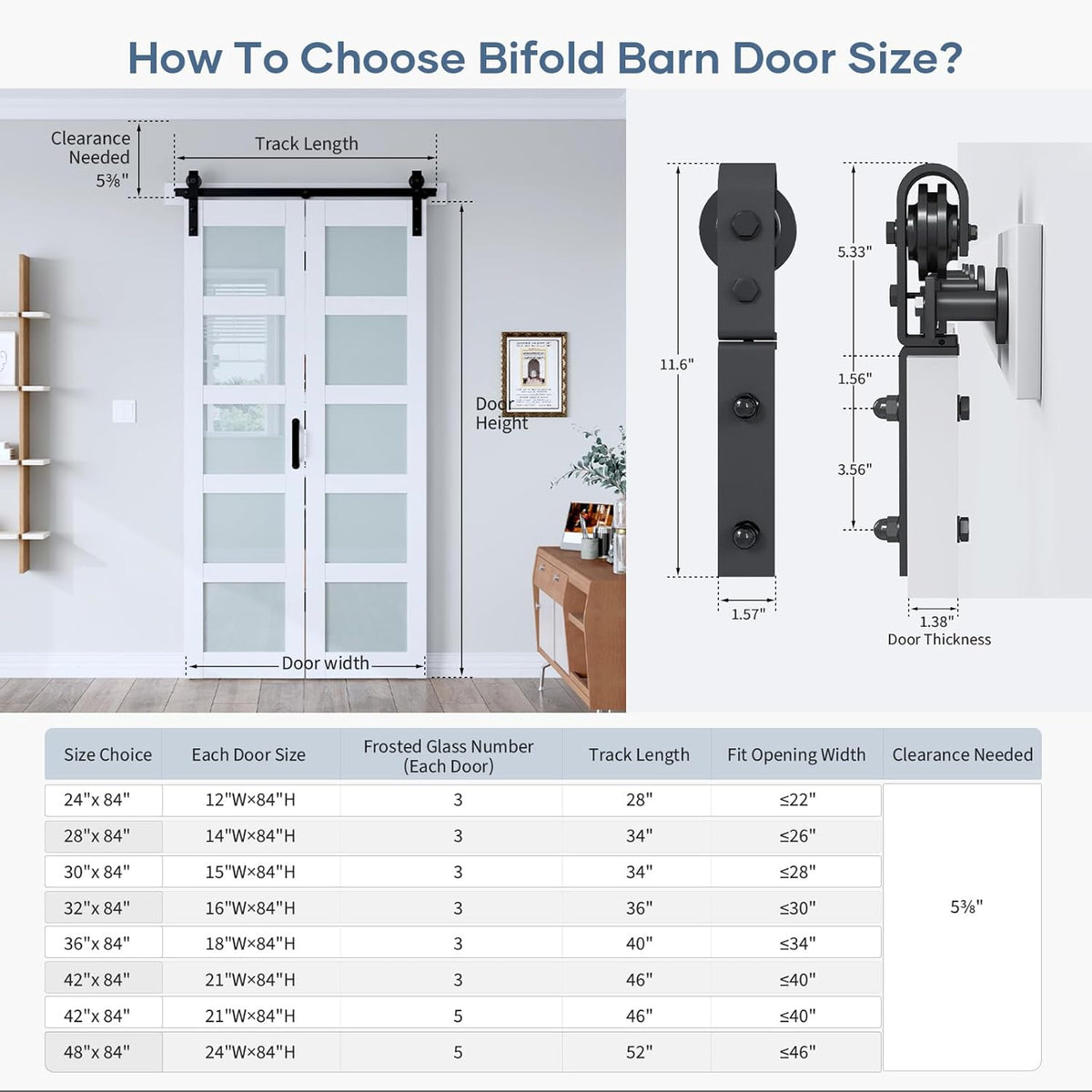 42"x 84" (Double 21" x 84") Bifold Barn Door, Bifold Sliding Barn Door with Hardware Kit, Solid MDF Wood Slab Covered