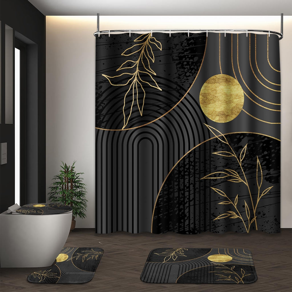 Bathroom Sets with Shower Curtain and Rugs, Set of 4 Mid Boho