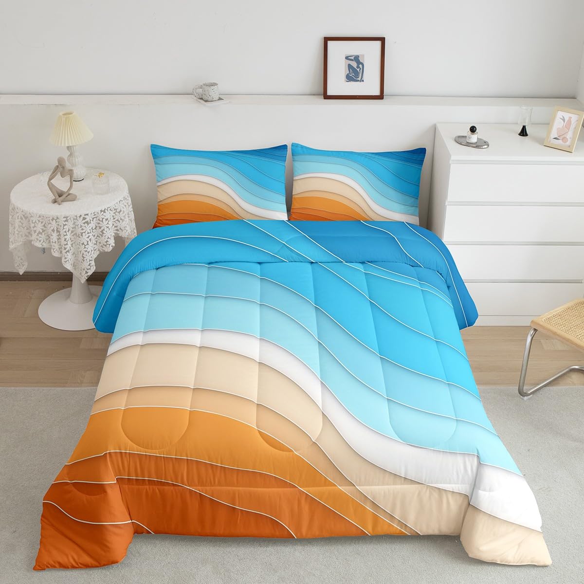 Ocean Comforter Sea Wave Bedding Set, Coastal Beach Bedding Sets & Collections Abstract Art Down Comforter