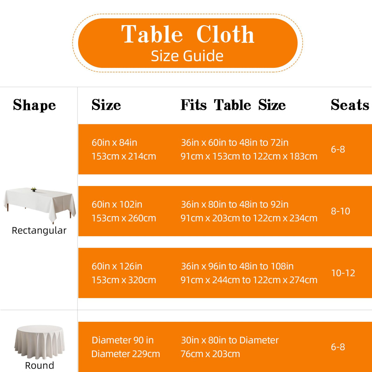 6 Pack White Table Cloth 90 Inch Round Cloth Fit 5FT Table