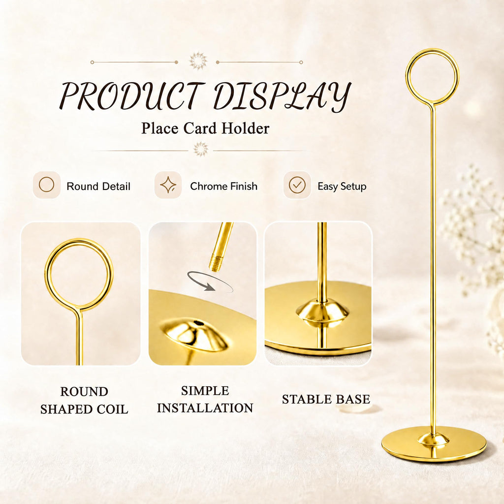 16PK Gold Table Number Holders Place Card Holders 12 Inch Table Card Holders Steel Card Holders for Photos, Food