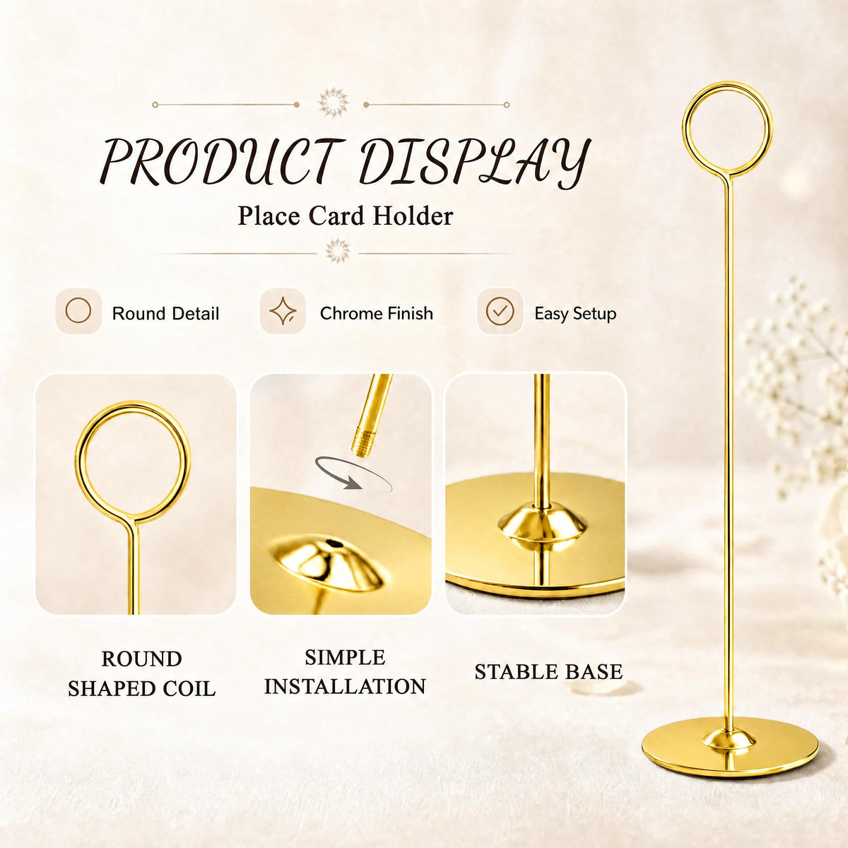 16PK Gold Table Number Holders Place Card Holders 12 Inch Table Card Holders Steel Card Holders for Photos, Food