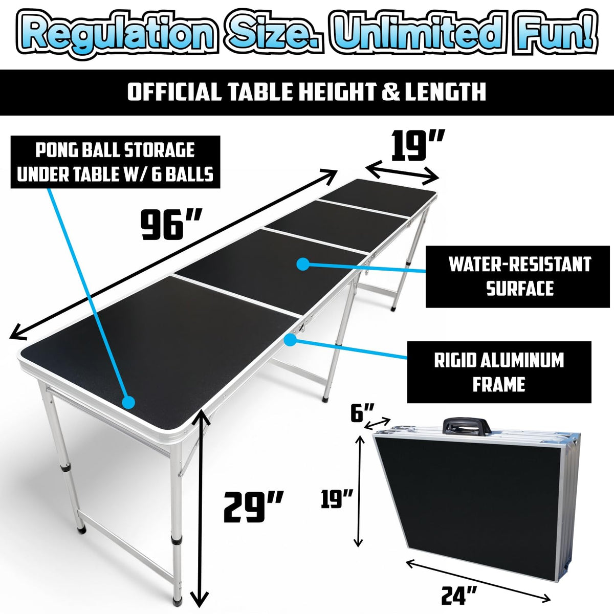8-Foot Folding Party Table w/Free Set of HEXCUPs & Pong Balls - Party Edition