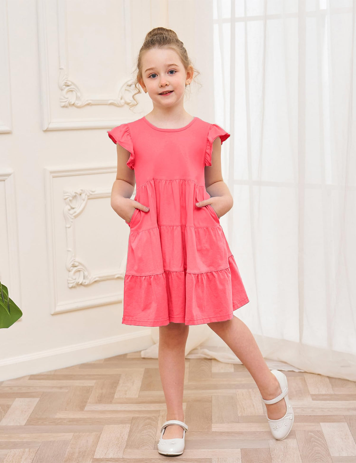 Baby Toddler Girls' Dresses Summer Spring Cotton Pocket Ruffle Crew Neck Sleeveless Tiered Swing Twirly Casual