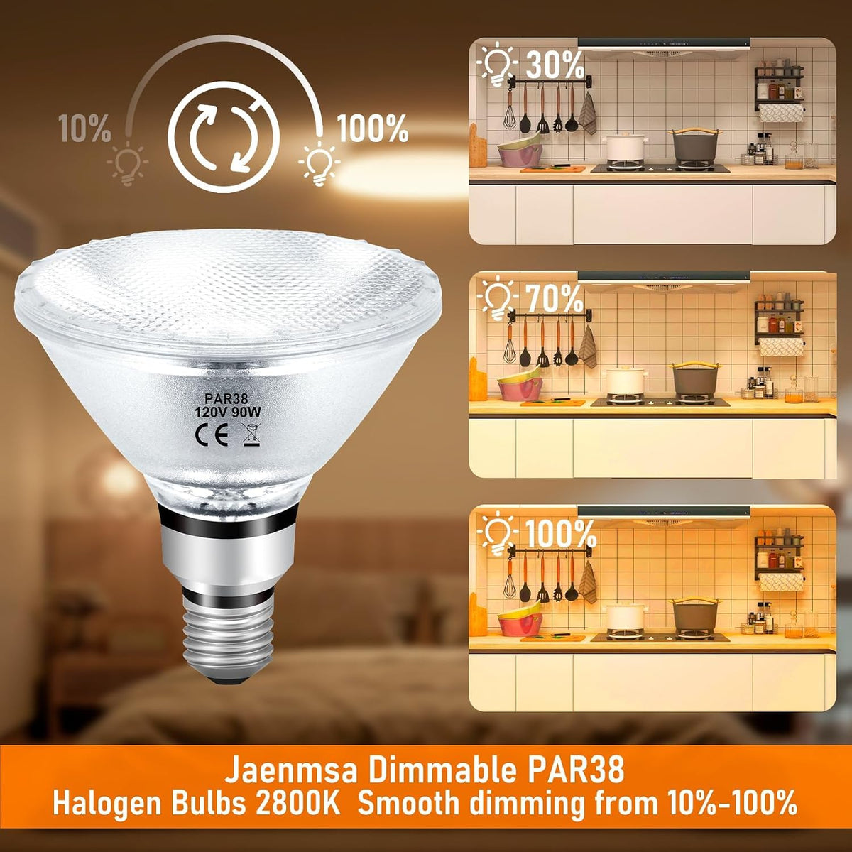 PAR38 Halogen Flood Light Bulbs 90W 120V, 4Pcs Halogen PAR38 90W Light Bulbs Dimmable with E26 Base, 2700K Warm