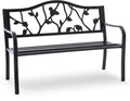 50" Strawberry Outdoor Garden Bench, Weatherproof Sturdy Cast Iron Metal Frame Patio Park Bench for Porch Yard Lawn