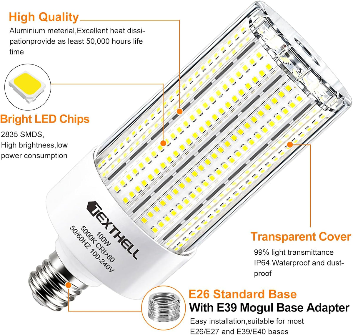 100W Led Corn Light Bulb E26/E39 Led Light Bulb 1000W Equivalent Corn Bulb
