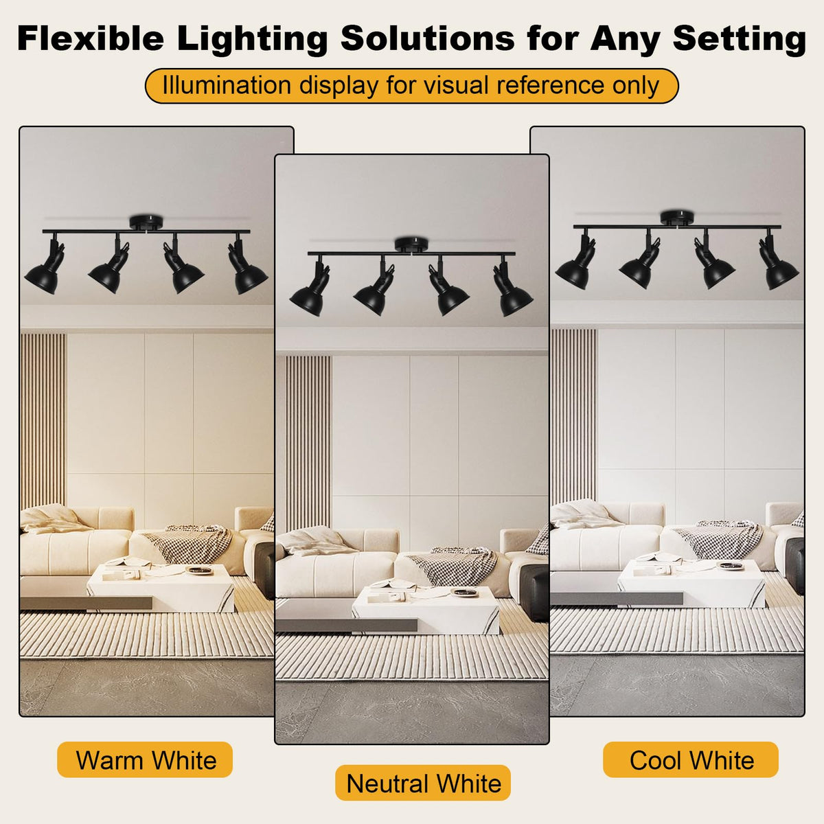 Track Lighting Fixtures Ceiling Black, Adjustable 4-Light Spotlight