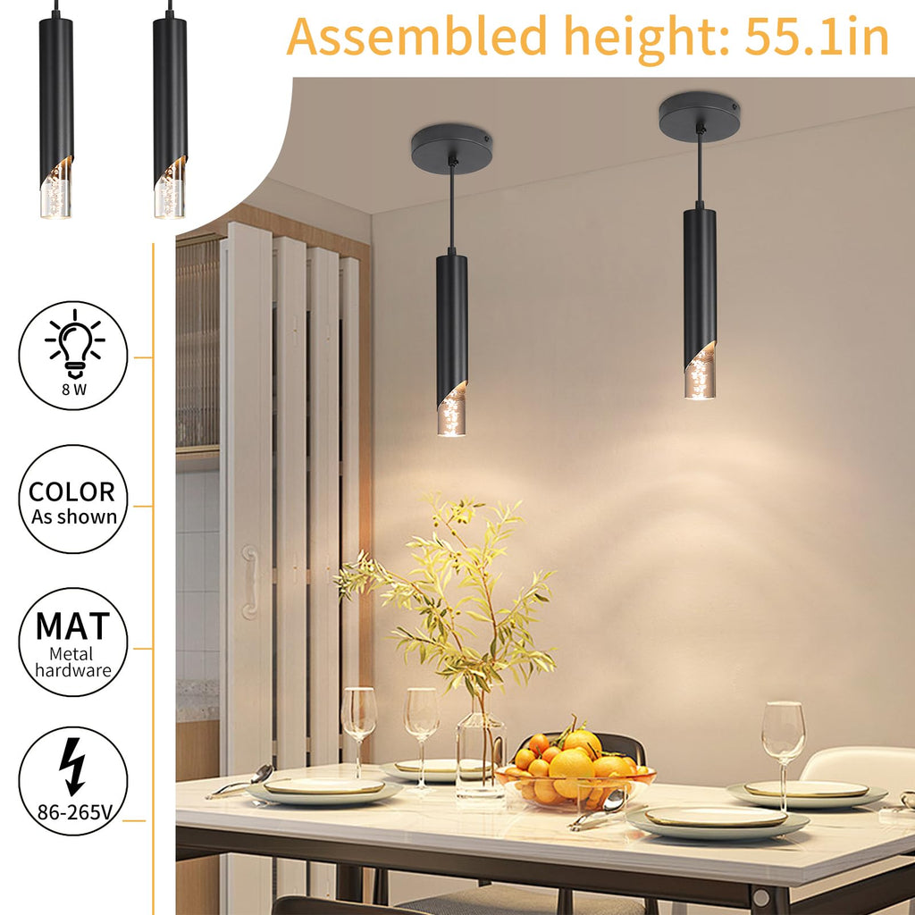 Inspired Nelson Style 2 Pack Modern Black Mini Pendant Light, Bubble Acrylic, 3 Color