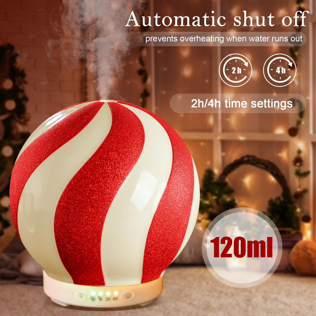 Christmas Essential Oil Diffuser, 120ml Candy Cane Diffuser