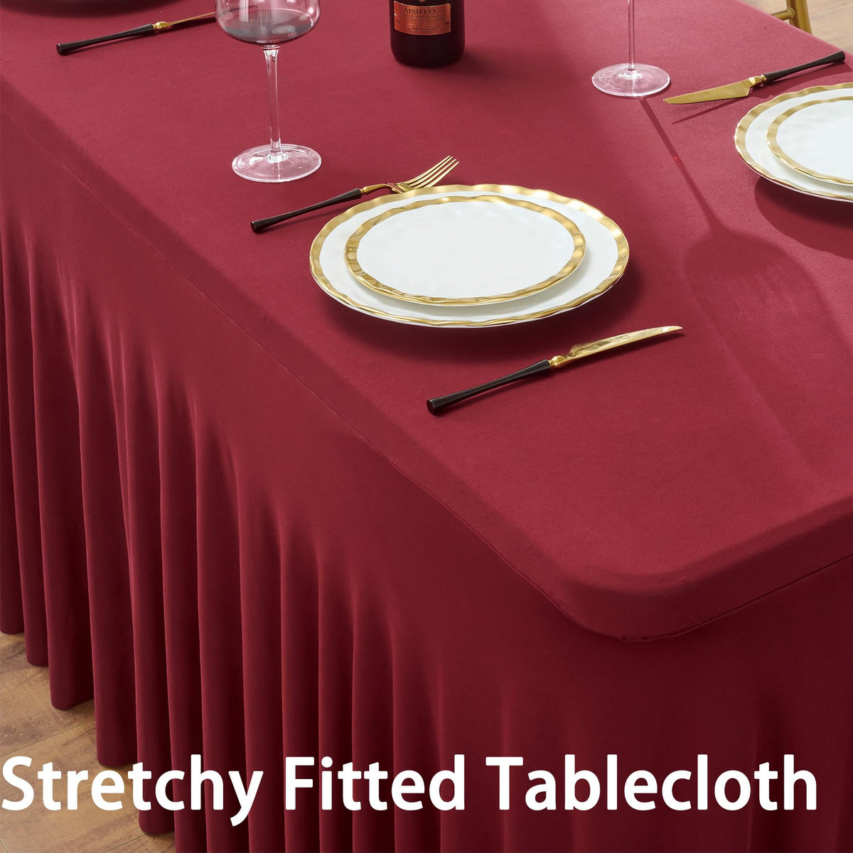 6 Pack Burgundy Spandex Tablecloth for 6 Foot Rectangle Tables, Wrinkle Free Fitted Table Cloth Cover 6ft Maroon
