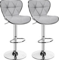 Bar Stools Set of 2, PU Leather Swivel Adjustable Barstools with Shell Back, Bar Chairs with Foma Padded, Light Grey