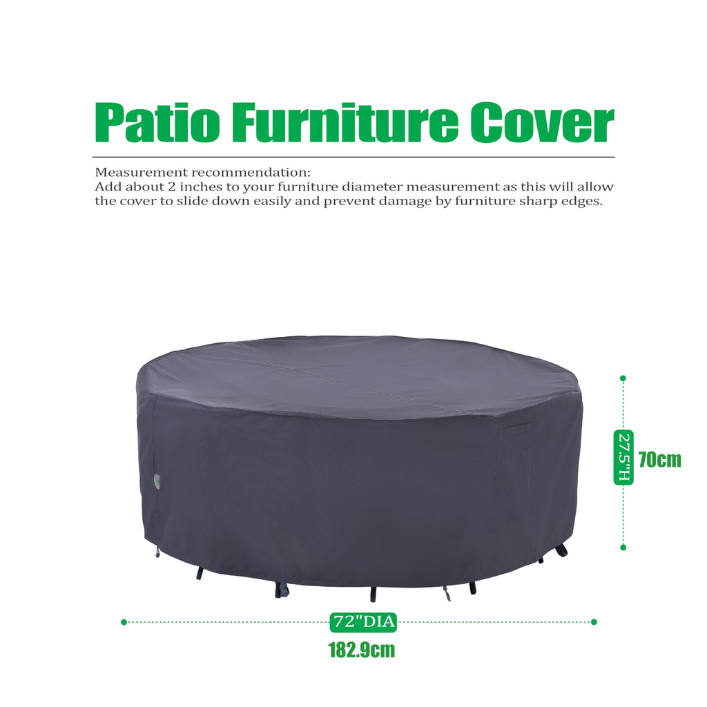 Round Patio Furniture Cover, Grey, 72" Dia x 27.5" H