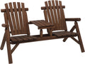 2-Seat Wooden Adirondack Chair Patio Bench with Table Carbonized | Outdoor Loveseat Fire Pit Chair, Porch, Backyard