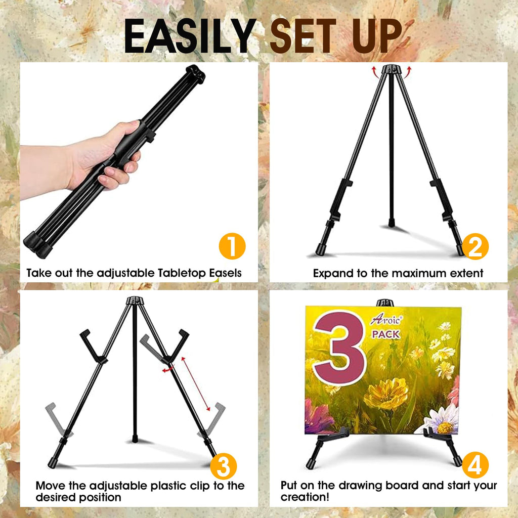 3 Pack 14'' Tabletop Easels, Black Steel Table Top Easels for Display