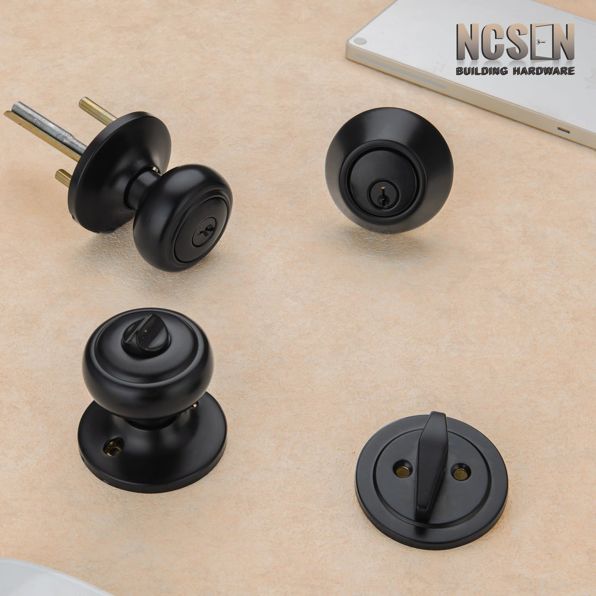 2 Pack Black Exterior Door Knobs with Deadbolt Keyed Alike