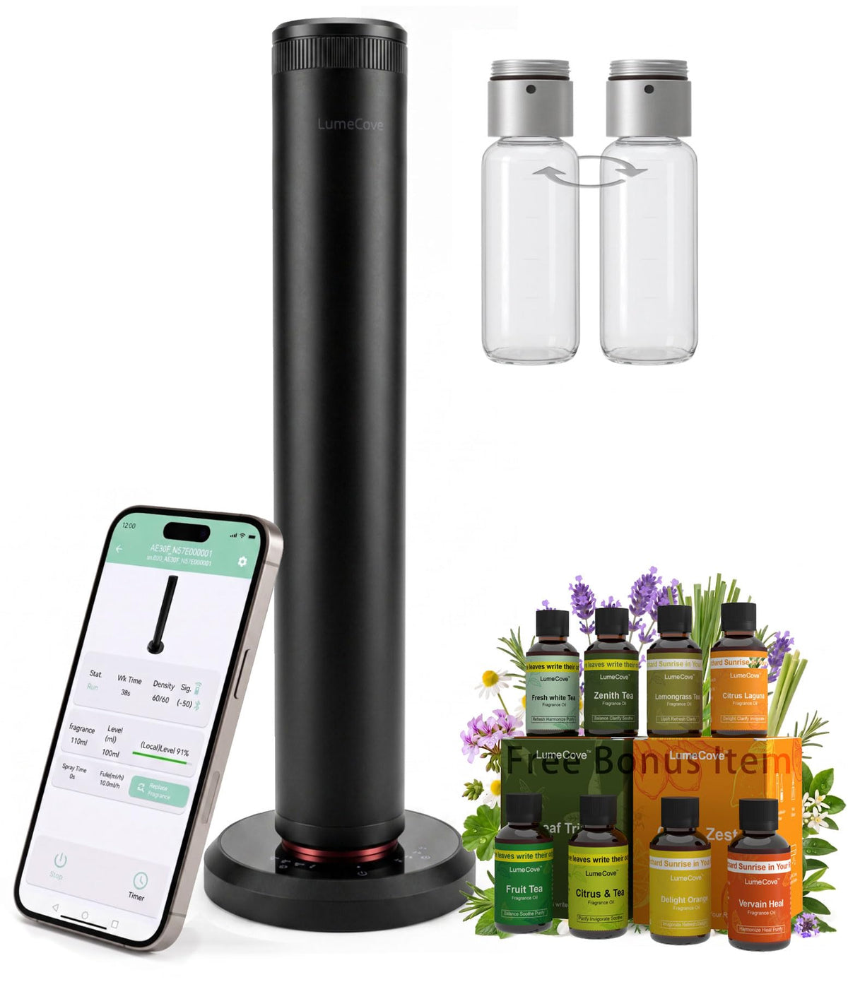 Waterless Essential Oil Diffuser Cold Air Nebulizing Desk Scent Diffuser