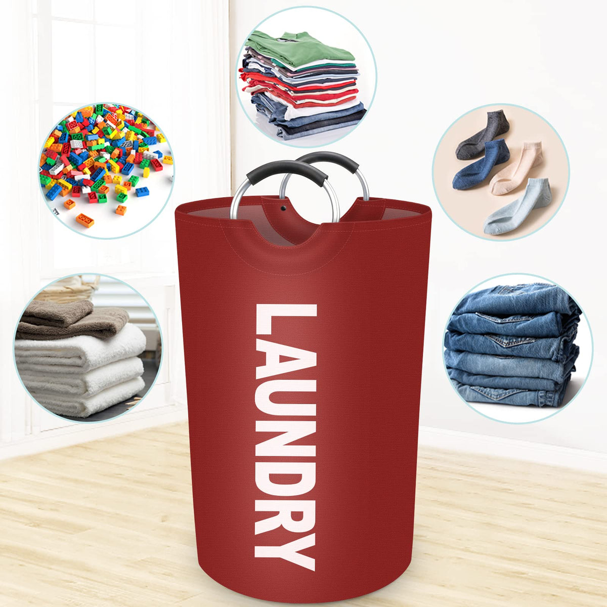 115L Large Laundry Basket, Dirty Clothes Waterproof Laundry Hamper, Red
