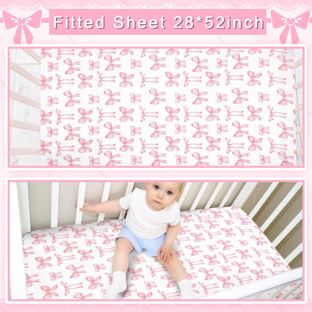 Pink Bow Baby Crib Bedding Set for Infant Standard Bed