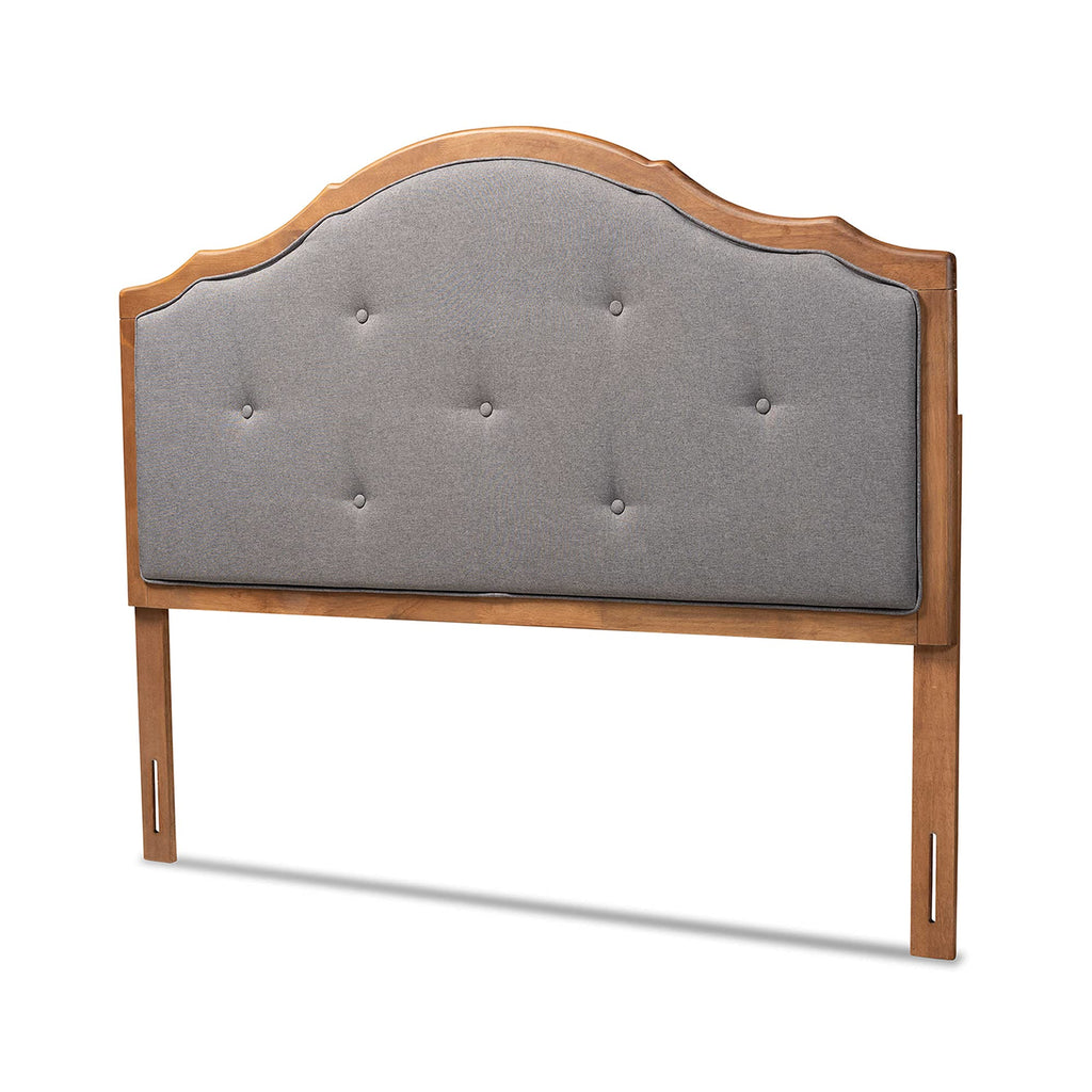 Gala Vintage Classic Traditional Dark Grey Fabric Upholstered and Walnut Brown Finished Wood Queen Size Arched