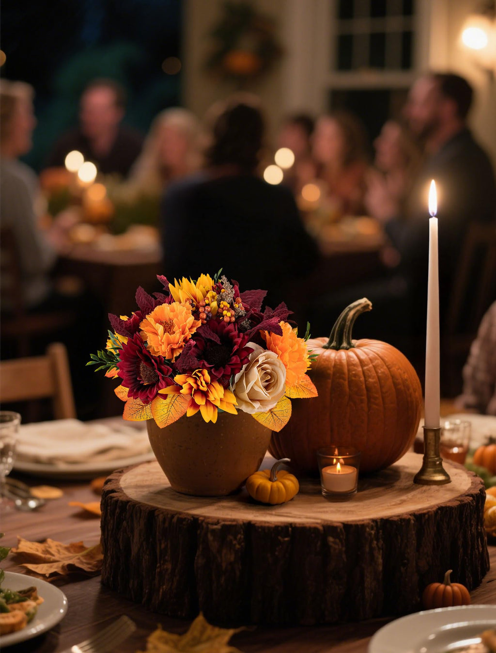 Fall Centerpieces for Tables Decorations, 2 Pcs, Red and Orange