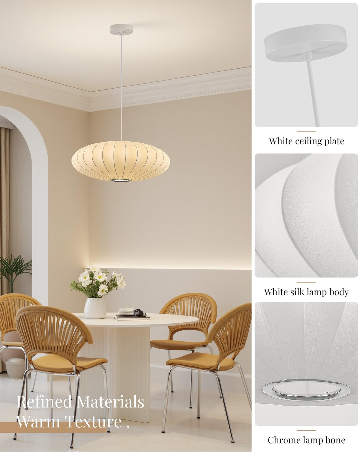 Inspired Nelson Style Lantern Pendant Light White Imitation Silk Bubble Saucer 20in
