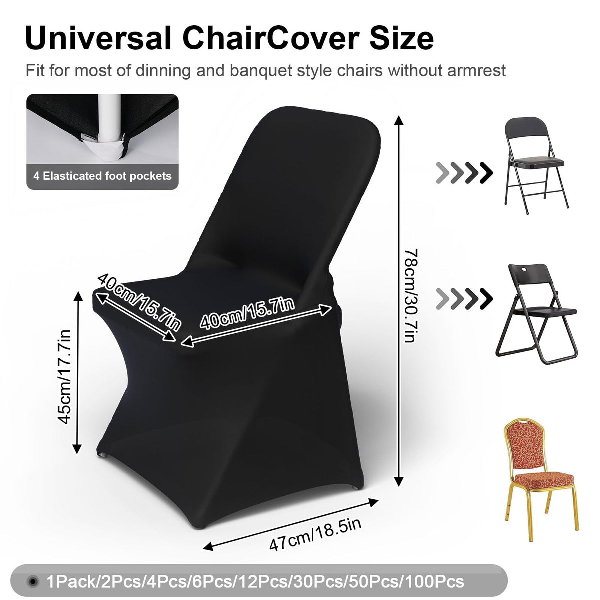 Black Spandex Chair Covers 12 Pcs for Wedding Party