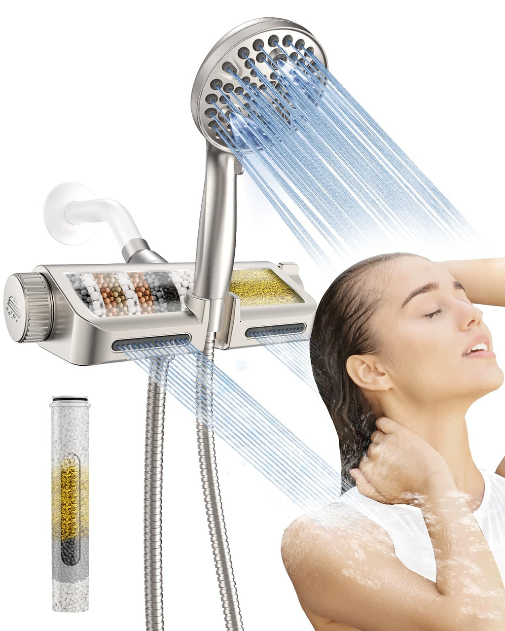 Filtered Shower Head with Handheld Combo Brushed Nickel - Dual 2-in-1 Spa System with Massage Shower Head and 10