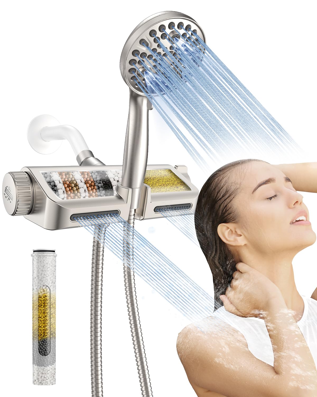 Filtered Shower Head with Handheld Combo Brushed Nickel - Dual 2-in-1 Spa System with Massage Shower Head and 10