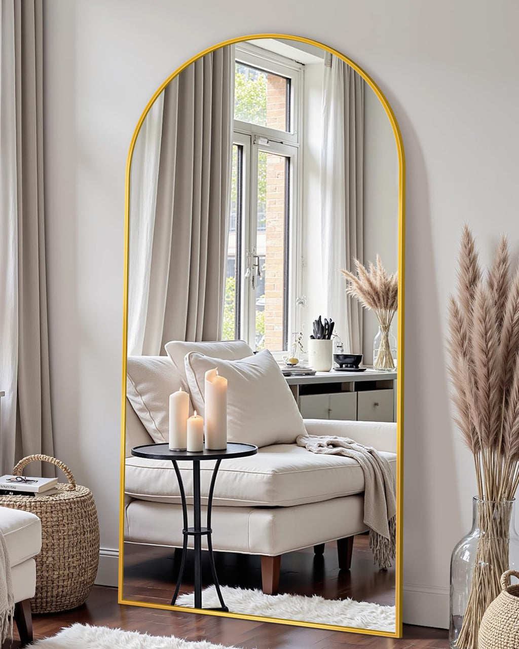69"x28" Arched Full Length Mirror, Standing Floor Mirror, Gold