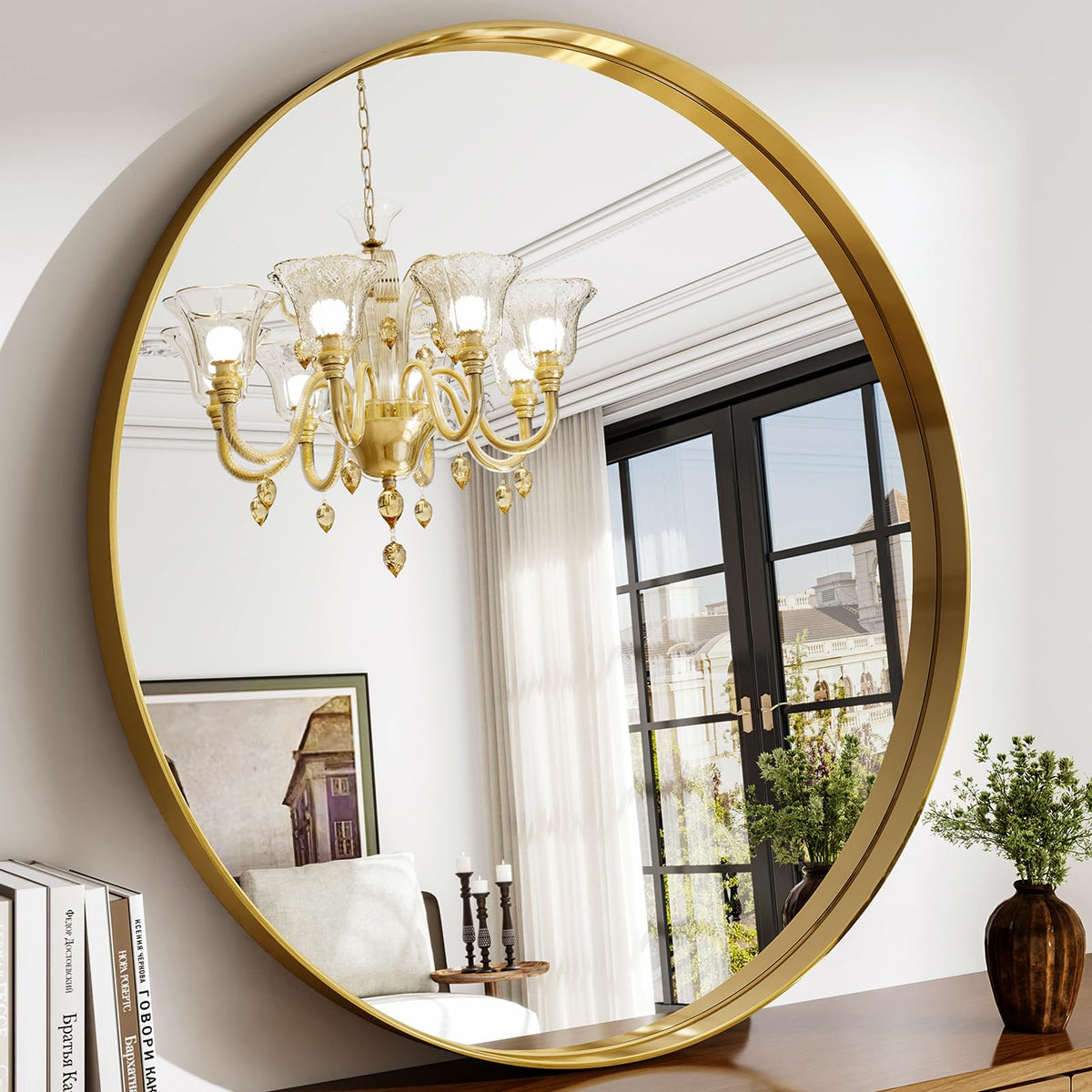 36 Inch Round Bathroom Mirror - Wall Mounted Circle Mirror with Metal Frame, Modern Mirror Suitable, Vanity