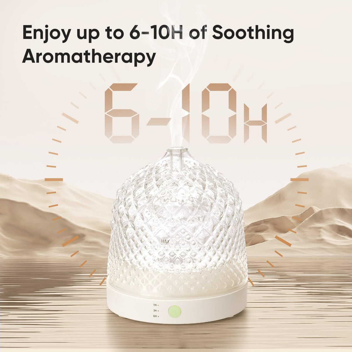 Glass Essential Oil Diffuser, 200ml Ultrasonic Aroma Diffusers with Glass Reservoir Dome & White Plastic Base Lock
