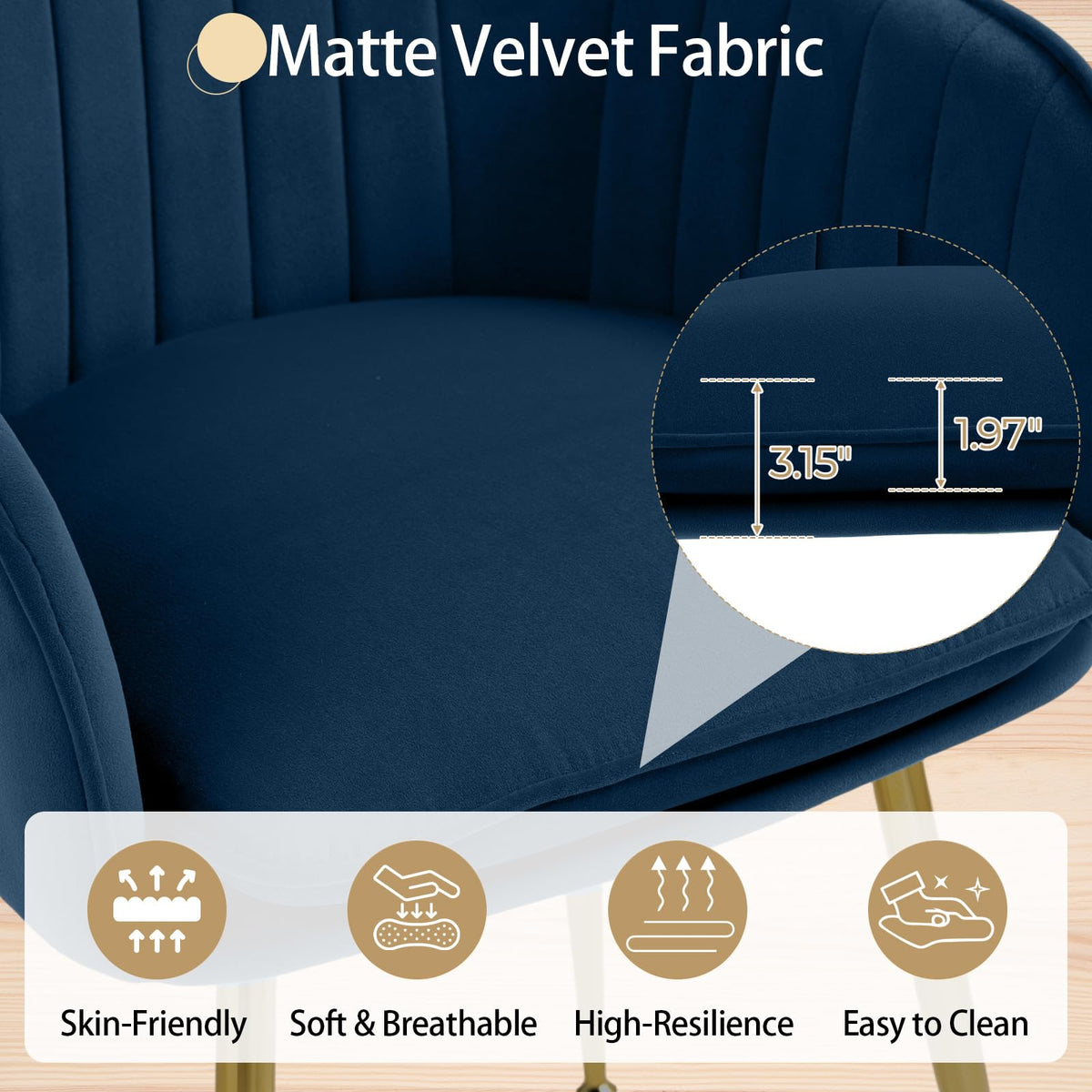 Modern Living Dining Room Accent Arm Chairs Set of 4, Velvet Mid-Century Upholstered Seat Club Guest with Golden