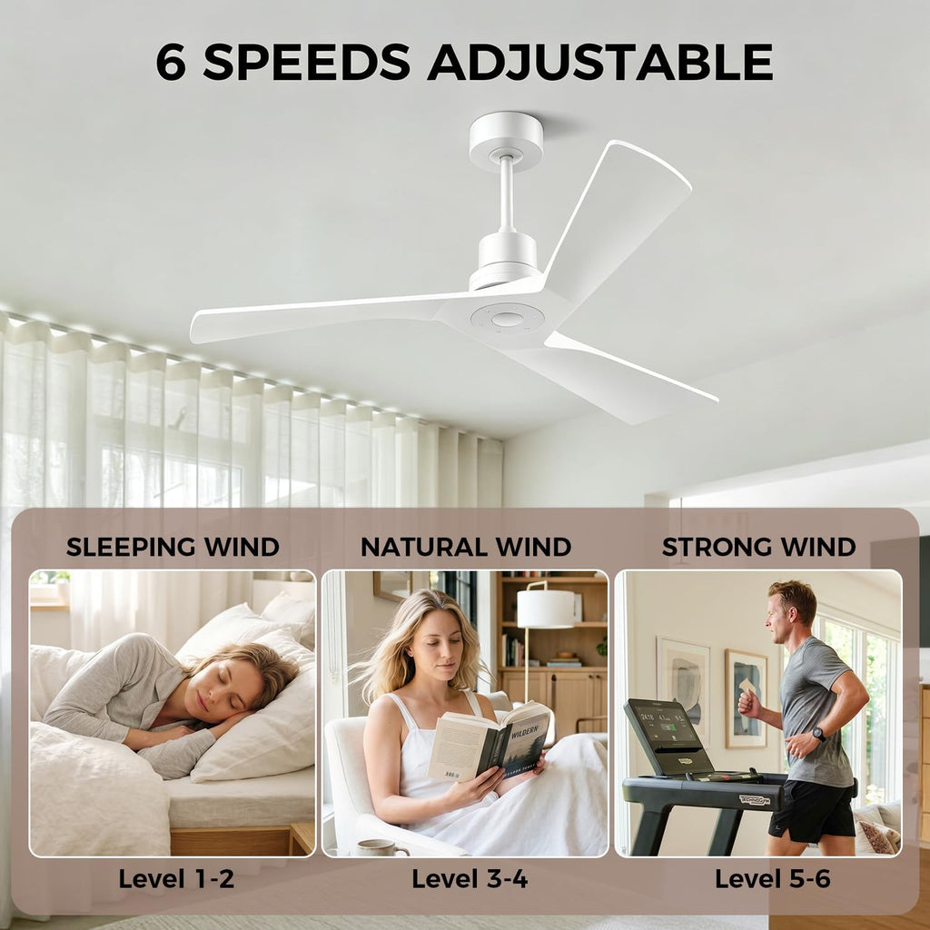 52" White Ceiling Fan with Remote, No Light