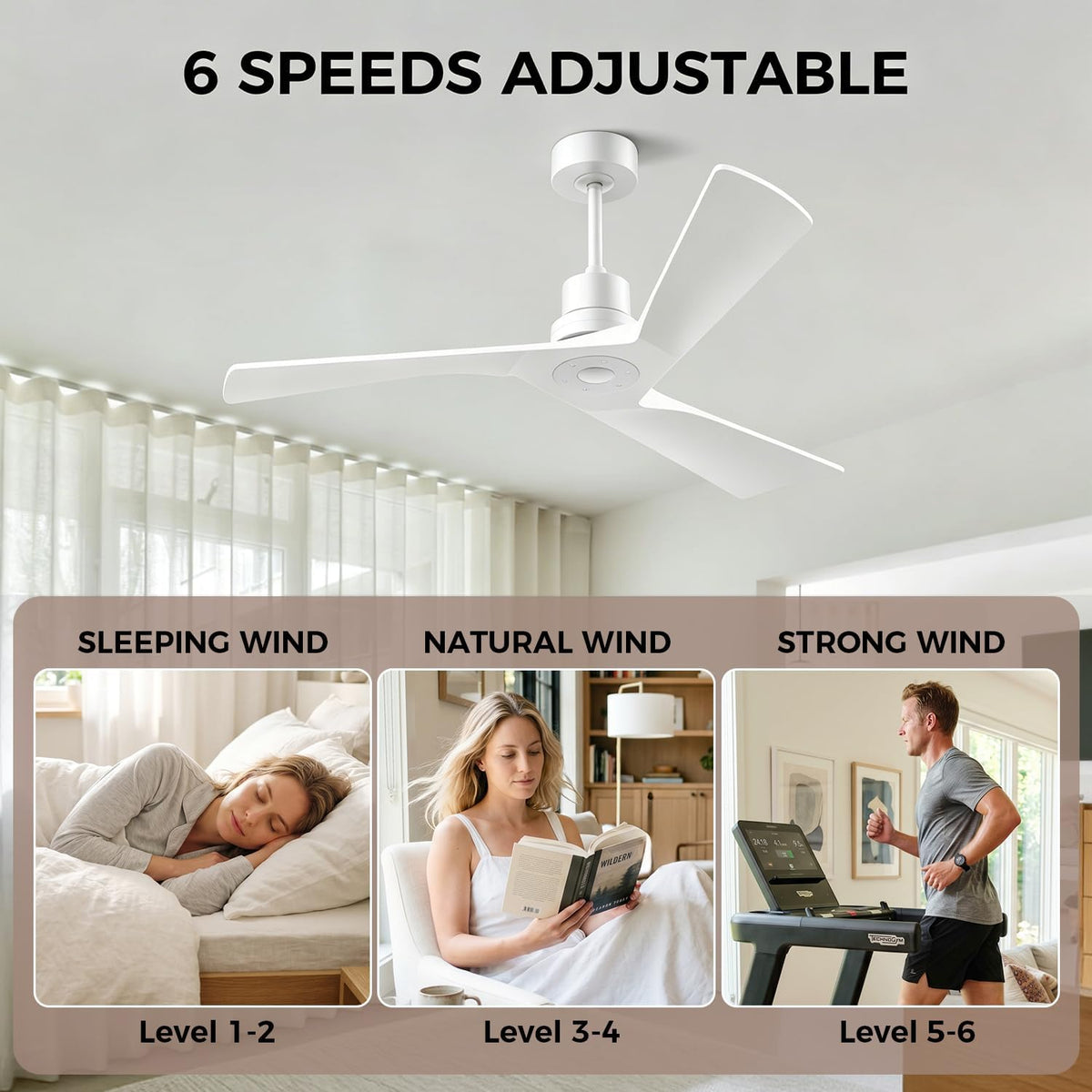 52" White Ceiling Fan with Remote, No Light