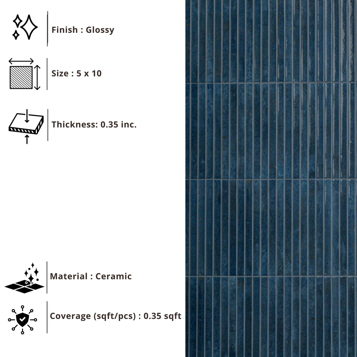 Blue Ribbed Ceramic Wall Tile (1 Piece)