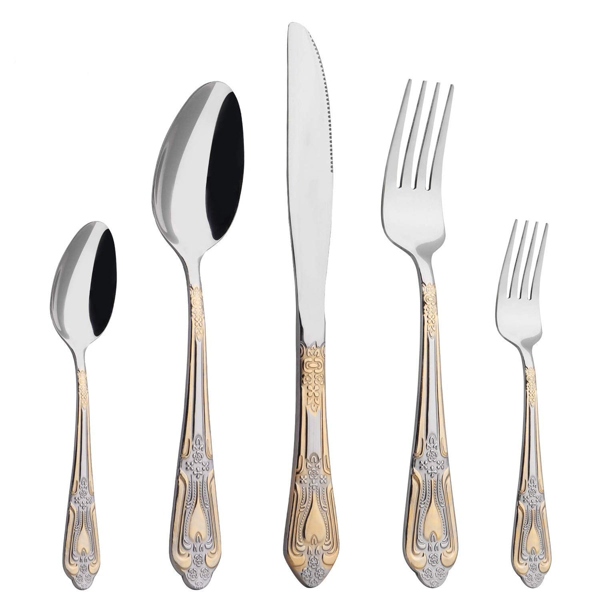 Silverware Set Limited Edition - 20 Piece Flatware Set - Cutlery Set for 4 - Silver Tableware Set w/Gold Accents