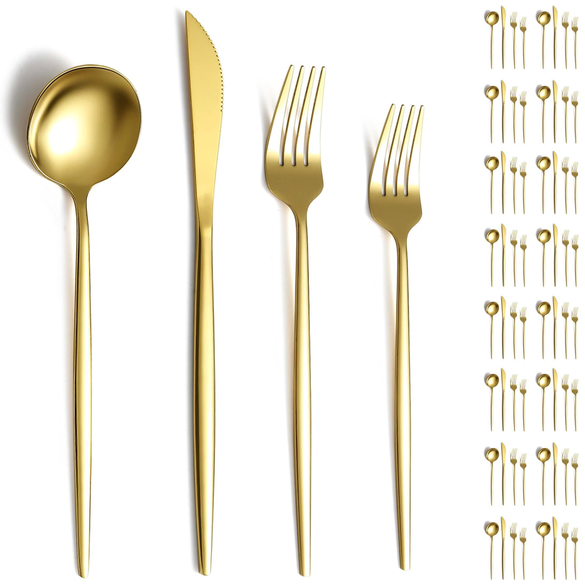 Gold Silverware Set 64 Piece Service for 16, Titanium Gold Plated Stainless Steel Flatware Set, Knives Forks Spoons