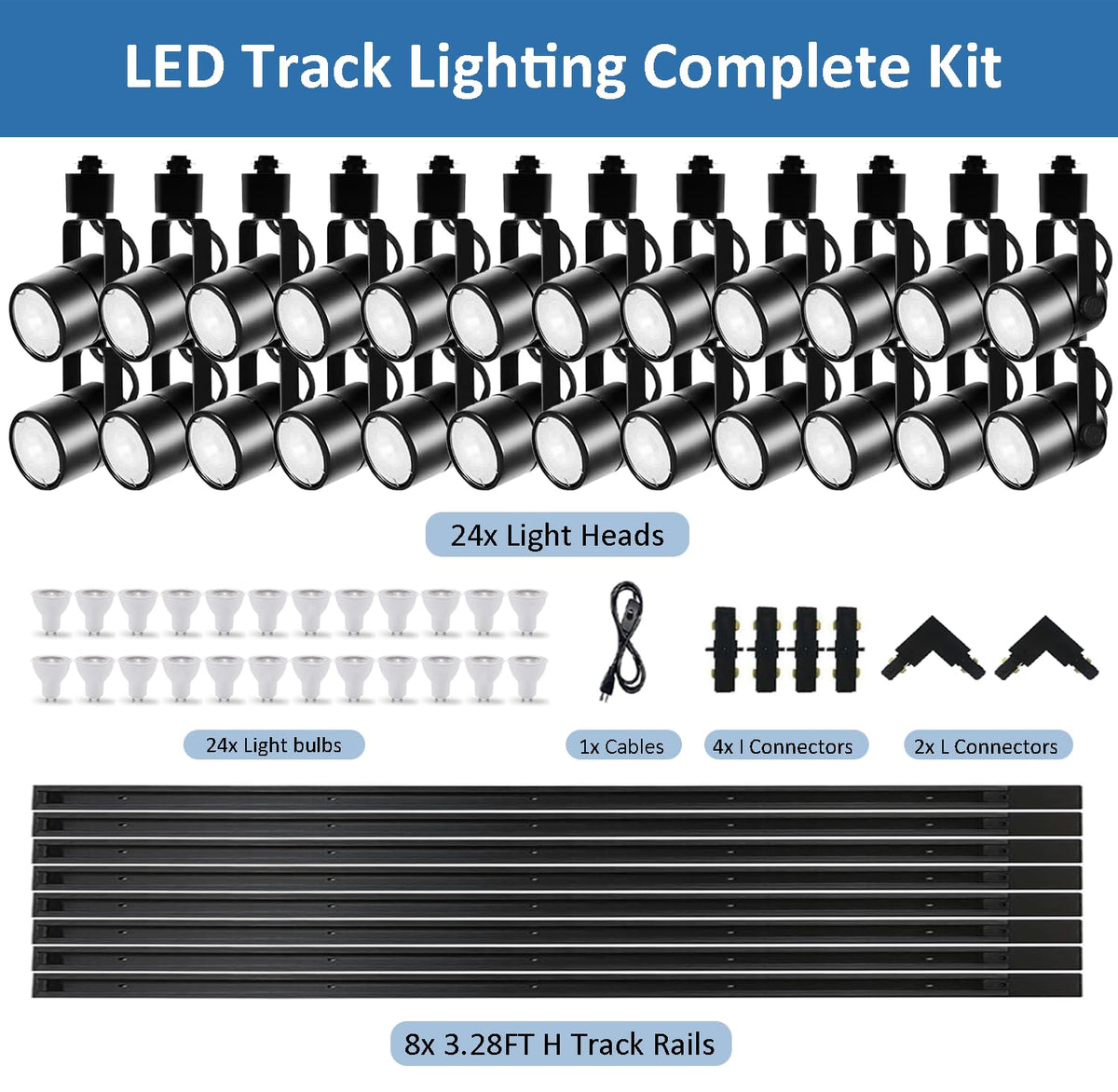 LED Track Lighting Complete Kit GU10 3000K Warm White Black