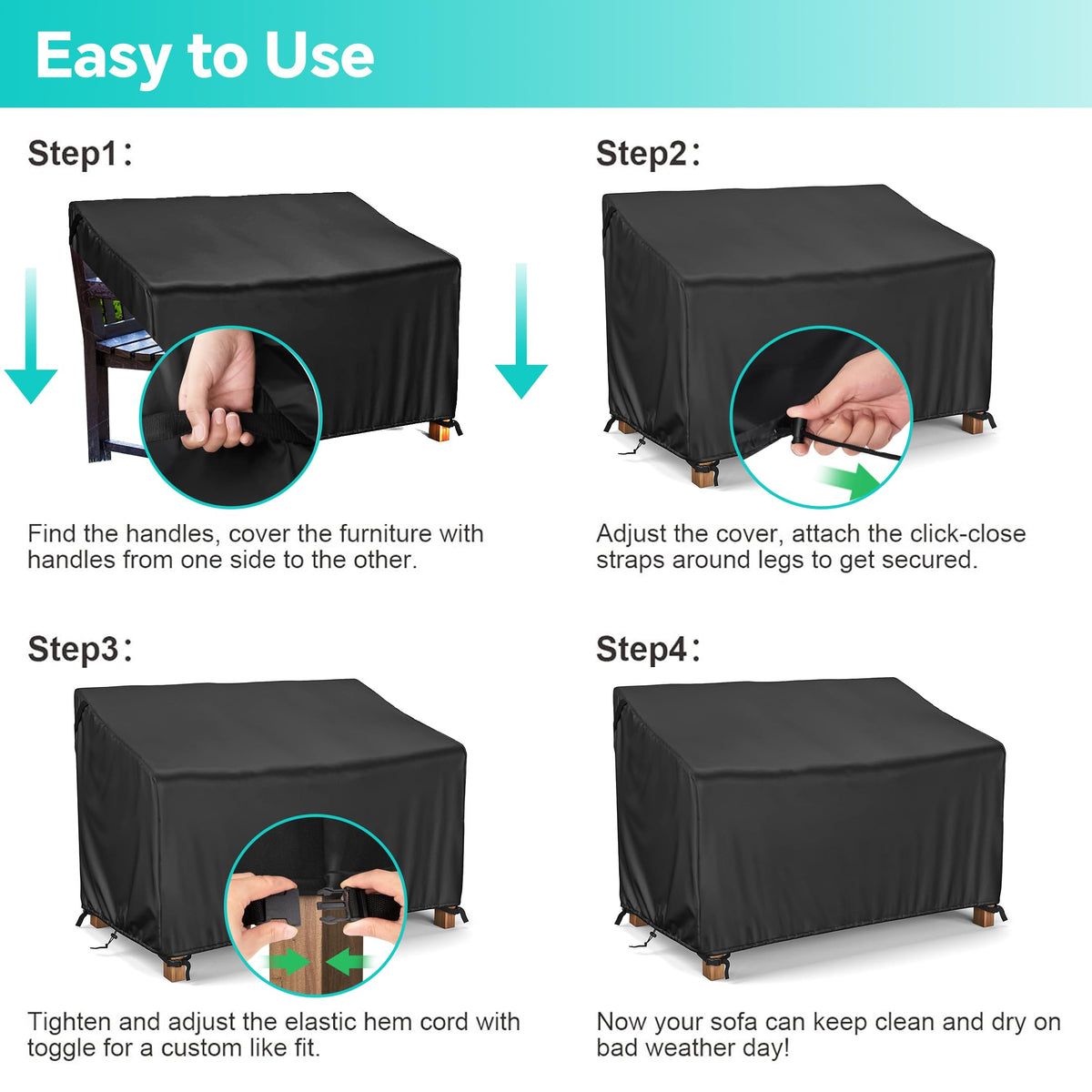 Waterproof 3-Seater Patio Sofa Furniture Covers 80x37x29.5 Inch