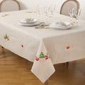 Embroidered Christmas Tree Design Linen Blend Tablecloth, Natural, 67" x 180"