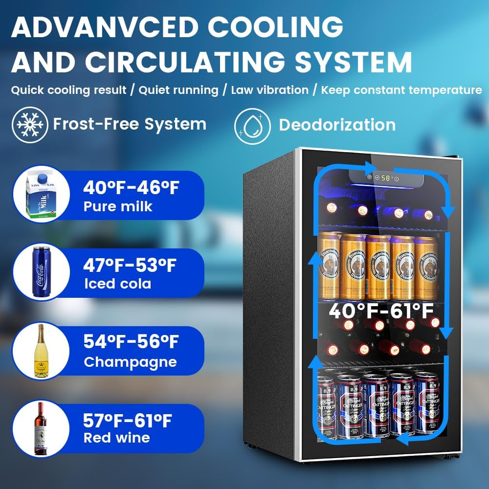 Mini Fridge 130 Can Beverage Refrigerator Cooler, 3.2 Cu.Ft Drink Fridge for Soda Wine Beer