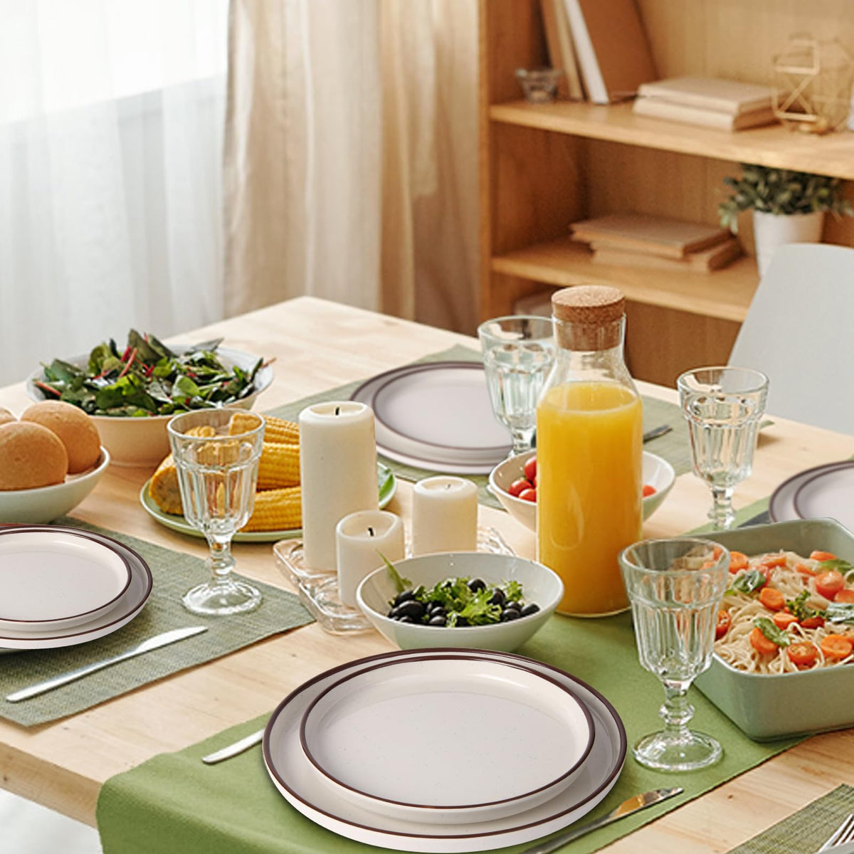 Fall 12 Piece Melamine Dinnerware Sets for 4, White Base with Speckles, Plates and Bowls Sets, Lightweight