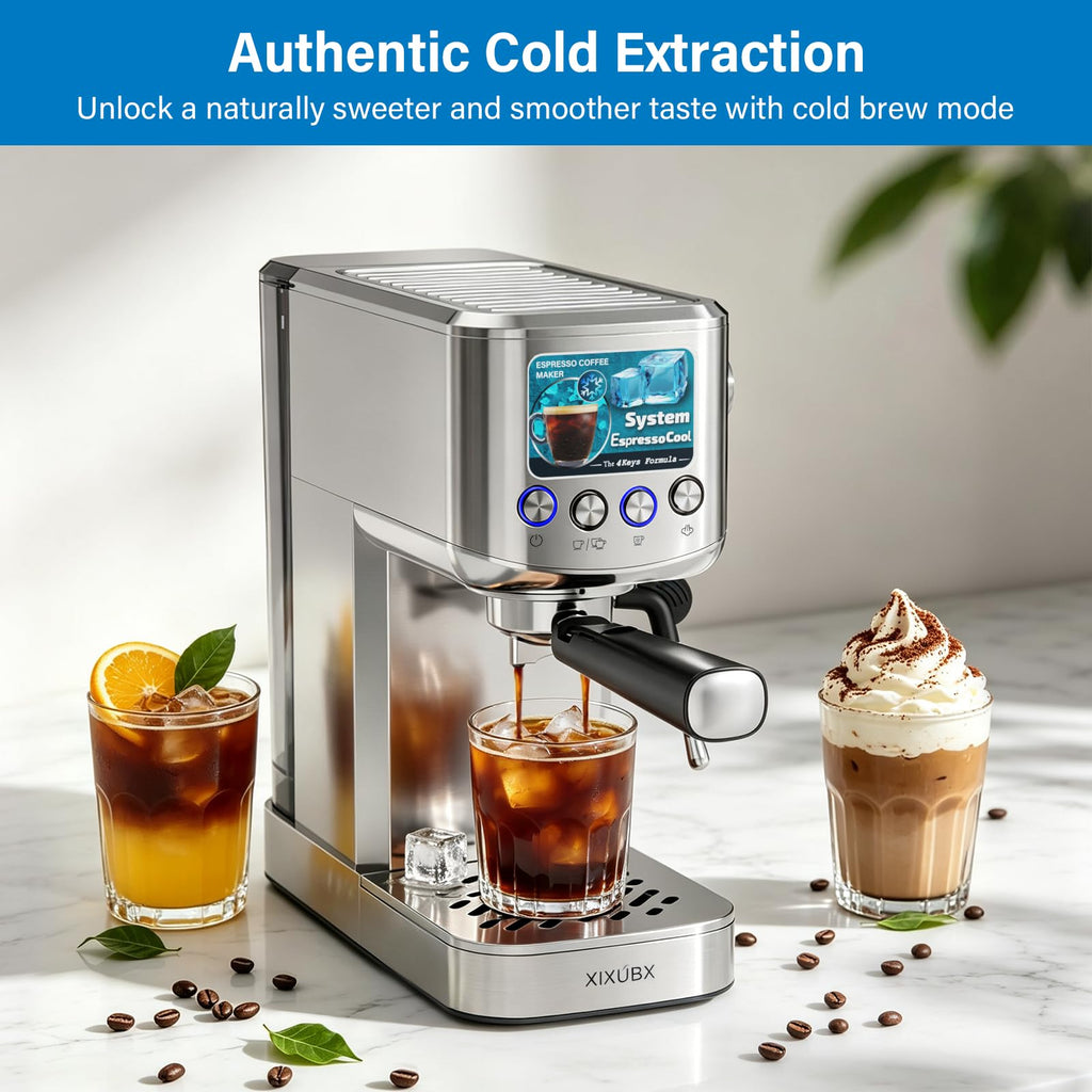 Cold Brew Espresso Machine with Milk Frother, Grey