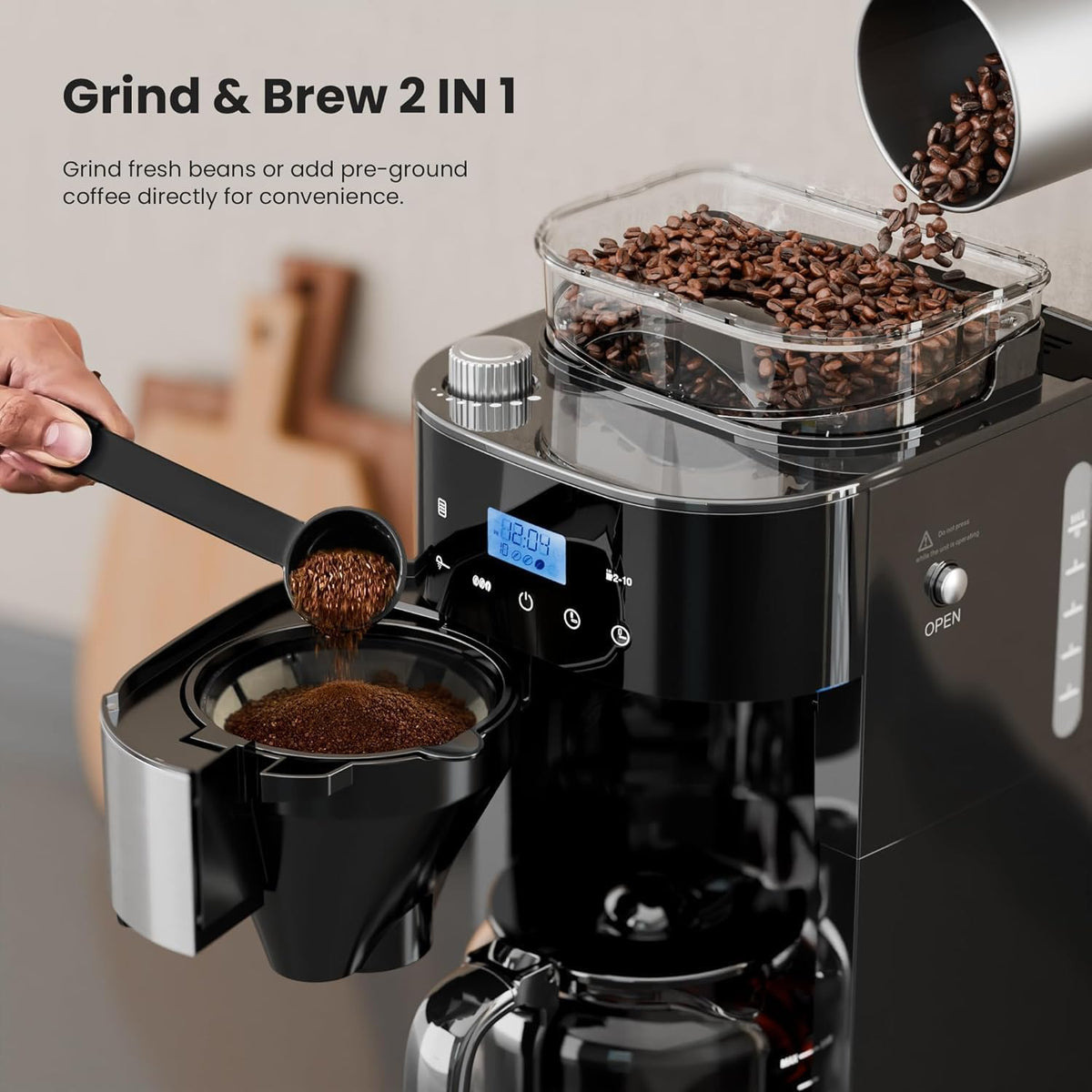 10 Cup Coffee Maker with Grinder, Grind and Brew Coffee Machine