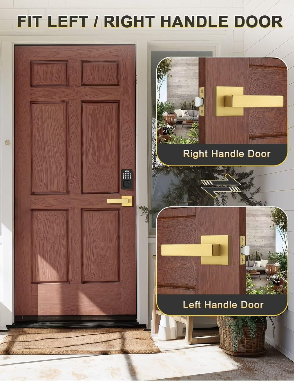 1 Pack Gold Keyless Square Levers Handles, Satin Brass Finish, Interior Passage Door Locksets for Hall Closet Door
