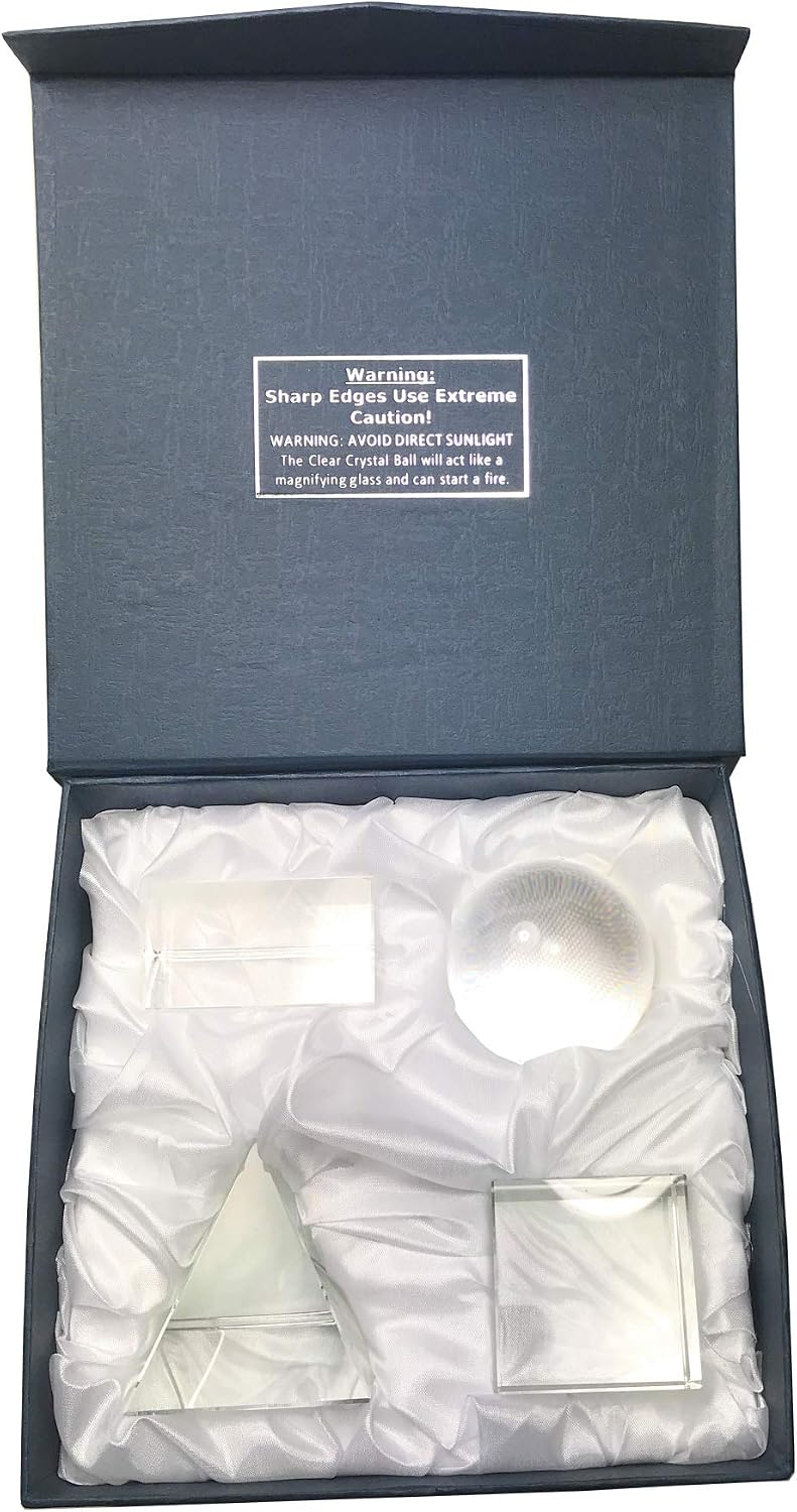 K9 Optical Crystal Photography Prism Set of 4 Pieces, 50mm Crystal Ball, 50mm Cube, 60mm Prism, 60mm Pyramid