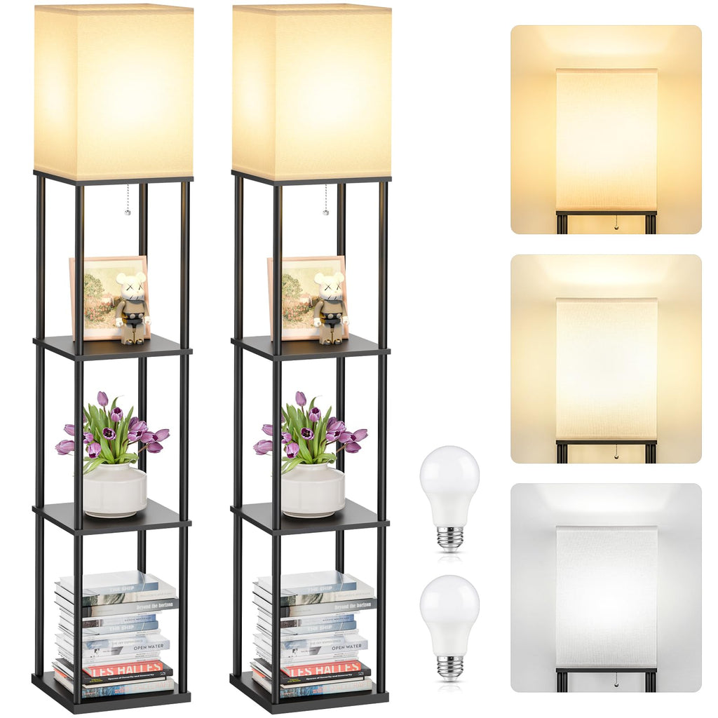 Floor Lamp with Shelves, 3-Tier Standing Shelf Lamp