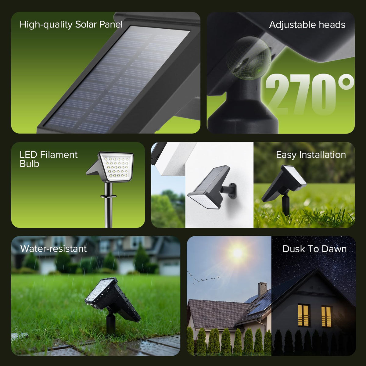 4 Packs Solar Spot Lights Outdoor Waterproof, 28 LED 3000K Solar Powered Landscape Pathway Lights, Dusk to Dawn Solar