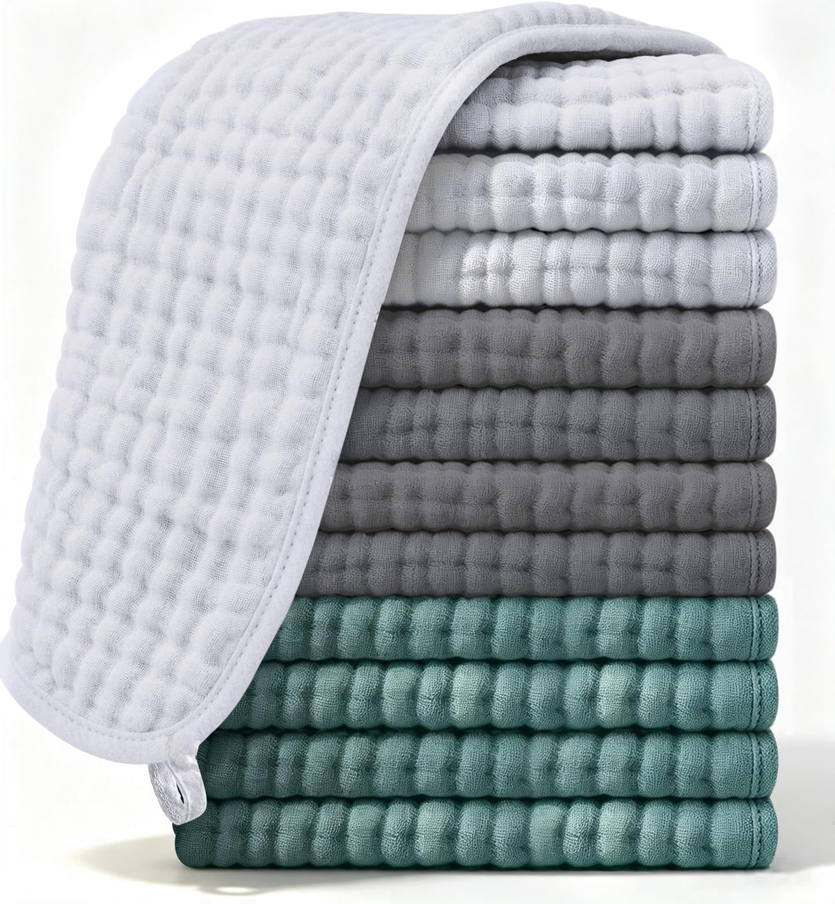 12 Pack Muslin Burp Cloths Large 100% Cotton Hand Washcloths, Baby Essentials Absorbent and Soft Burping Rags for
